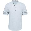 imageCOOFANDY Mens Casual Henley Shirt Short Sleeve Band Collar Linen Shirt Summer Beach Hippie TShirtsFlecking Light Blue