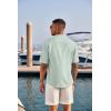 imageCOOFANDY Mens Casual Henley Shirt Short Sleeve Band Collar Linen Shirt Summer Beach Hippie TShirtsGreen