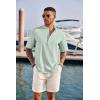 imageCOOFANDY Mens Casual Henley Shirt Short Sleeve Band Collar Linen Shirt Summer Beach Hippie TShirtsGreen