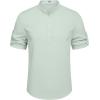 imageCOOFANDY Mens Casual Henley Shirt Short Sleeve Band Collar Linen Shirt Summer Beach Hippie TShirtsGreen