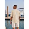 imageCOOFANDY Mens Casual Henley Shirt Short Sleeve Band Collar Linen Shirt Summer Beach Hippie TShirtsLight Khaki