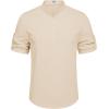 imageCOOFANDY Mens Casual Henley Shirt Short Sleeve Band Collar Linen Shirt Summer Beach Hippie TShirtsLight Khaki