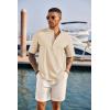imageCOOFANDY Mens Casual Henley Shirt Short Sleeve Band Collar Linen Shirt Summer Beach Hippie TShirtsLight Khaki