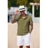 imageCOOFANDY Mens Casual Henley Shirt Short Sleeve Band Collar Shirt Summer Beach Hippie Vacation T Shirt with ButtonArmy Green
