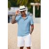 imageCOOFANDY Mens Casual Henley Shirt Short Sleeve Band Collar Shirt Summer Beach Hippie Vacation T Shirt with ButtonBlue