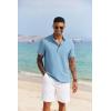 imageCOOFANDY Mens Casual Henley Shirt Short Sleeve Band Collar Shirt Summer Beach Hippie Vacation T Shirt with ButtonBlue