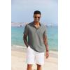 imageCOOFANDY Mens Casual Henley Shirt Short Sleeve Band Collar Shirt Summer Beach Hippie Vacation T Shirt with ButtonDark Grey