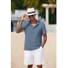 imageCOOFANDY Mens Casual Henley Shirt Short Sleeve Band Collar Shirt Summer Beach Hippie Vacation T Shirt with ButtonDeep Blue