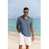 imageCOOFANDY Mens Casual Henley Shirt Short Sleeve Band Collar Shirt Summer Beach Hippie Vacation T Shirt with ButtonDeep Blue