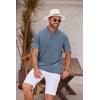 imageCOOFANDY Mens Casual Henley Shirt Short Sleeve Band Collar Shirt Summer Beach Hippie Vacation T Shirt with ButtonDeep Blue