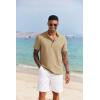 imageCOOFANDY Mens Casual Henley Shirt Short Sleeve Band Collar Shirt Summer Beach Hippie Vacation T Shirt with ButtonKhaki