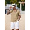 imageCOOFANDY Mens Casual Henley Shirt Short Sleeve Band Collar Shirt Summer Beach Hippie Vacation T Shirt with ButtonKhaki