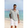 imageCOOFANDY Mens Casual Henley Shirt Short Sleeve Band Collar Shirt Summer Beach Hippie Vacation T Shirt with ButtonLight Grey