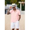 imageCOOFANDY Mens Casual Henley Shirt Short Sleeve Band Collar Shirt Summer Beach Hippie Vacation T Shirt with ButtonPink