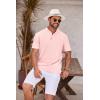 imageCOOFANDY Mens Casual Henley Shirt Short Sleeve Band Collar Shirt Summer Beach Hippie Vacation T Shirt with ButtonPink