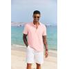 imageCOOFANDY Mens Casual Henley Shirt Short Sleeve Band Collar Shirt Summer Beach Hippie Vacation T Shirt with ButtonPink