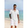 imageCOOFANDY Mens Casual Henley Shirt Short Sleeve Band Collar Shirt Summer Beach Hippie Vacation T Shirt with ButtonWhite