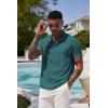 imageCOOFANDY Mens Casual Henley Tee Shirt Band Collar Short Sleeve Summer Beach Hippie T ShirtsBlue Green