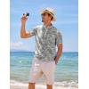 imageCOOFANDY Mens Cotton Linen Henley Shirt Short Sleeve Hippie Casual Beach TShirts with PocketApricot Black  Plant Leaves