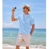 imageCOOFANDY Mens Cotton Linen Henley Shirt Short Sleeve Hippie Casual Beach TShirts with PocketBlue