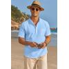 imageCOOFANDY Mens Cotton Linen Henley Shirt Short Sleeve Hippie Casual Beach TShirts with PocketBlue