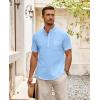 imageCOOFANDY Mens Cotton Linen Henley Shirt Short Sleeve Hippie Casual Beach TShirts with PocketBlue