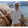 imageCOOFANDY Mens Cotton Linen Henley Shirt Short Sleeve Hippie Casual Beach TShirts with PocketGrey