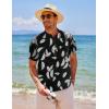 imageCOOFANDY Mens Cotton Linen Henley Shirt Short Sleeve Hippie Casual Beach TShirts with PocketWhite Leaf