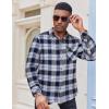 imageCOOFANDY Mens Flannel Shirts Long Sleeve Button Down Shirt Casual Plaid Shirts with PocketNavy White Plaid