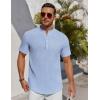 imageCOOFANDY Mens Henley Shirt Short Sleeve Stand Collar Summer Casual Beach Hippie TShirtsStriped Blue  White