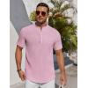 imageCOOFANDY Mens Henley Shirt Short Sleeve Stand Collar Summer Casual Beach Hippie TShirtsStriped Pink  White