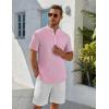 imageCOOFANDY Mens Henley Shirt Short Sleeve Stand Collar Summer Casual Beach Hippie TShirtsStriped Pink  White