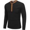 imageCOOFANDY Mens Henley Shirts Long Sleeve Basic Waffle Pique Pullover TShirt with PocketPat Black  Light Brown