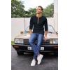 imageCOOFANDY Mens Henley Shirts Long Sleeve Basic Waffle Pique Pullover TShirt with PocketPat Navy  Light Brown