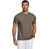 imageCOOFANDY Mens Henley Shirts Short Sleeve Casual Basic Tee Summer Button Henley Soild T ShirtsBrown