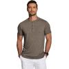 imageCOOFANDY Mens Henley Shirts Short Sleeve Casual Basic Tee Summer Button Henley Soild T ShirtsBrown