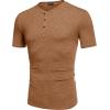 imageCOOFANDY Mens Henley Shirts Short Sleeve Casual Basic Tee Summer Button Henley Soild T ShirtsCaramel