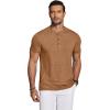 imageCOOFANDY Mens Henley Shirts Short Sleeve Casual Basic Tee Summer Button Henley Soild T ShirtsCaramel