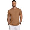 imageCOOFANDY Mens Henley Shirts Short Sleeve Casual Basic Tee Summer Button Henley Soild T ShirtsCaramel