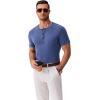 imageCOOFANDY Mens Henley Shirts Short Sleeve Fashion Casual TShirts Summer Button Basic TeeAzure Blue