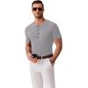 imageCOOFANDY Mens Henley Shirts Short Sleeve Fashion Casual TShirts Summer Button Basic TeeLight Grey