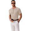 imageCOOFANDY Mens Henley Shirts Short Sleeve Fashion Casual TShirts Summer Button Basic TeeLight Khaki