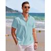 imageCOOFANDY Mens Linen Henley Shirt Short Sleeve Casual Summer Beach Hippie T ShirtsIce Blue