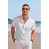 imageCOOFANDY Mens Linen Henley Shirt Short Sleeve Casual Summer Beach Hippie T ShirtsStriped White