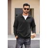 imageCOOFANDY Mens Quarter Zip Pullover Quilted Sweatshirt Knit Long Sleeve Sweater Half Zip Polo Sweatshirts with PocketAll Black