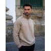 imageCOOFANDY Mens Quarter Zip Pullover Quilted Sweatshirt Knit Long Sleeve Sweater Half Zip Polo Sweatshirts with PocketKhaki