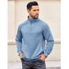 imageCOOFANDY Mens Quarter Zip Pullover Quilted Sweatshirt Knit Long Sleeve Sweater Half Zip Polo Sweatshirts with PocketLight Blue