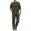 imageCOOFANDY Mens 2 Piece Cotton Sets Casual Long Sleeve Cuban Henley Shirt and Loose Pants Set Beach Vacation OutfitsArmy Green