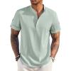 imageCOOFANDY Mens Casual Henley Shirt Short Sleeve Band Collar Linen Shirt Summer Beach Hippie TShirtsGreen