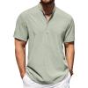 imageCOOFANDY Mens Casual Henley Shirt Short Sleeve Band Collar Shirt Summer Beach Hippie Vacation T Shirt with ButtonLight Green